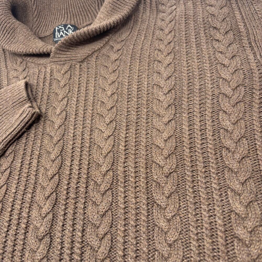 Jos. A. Bank Mens XL Brown Cable Knit Long Sleeve Shawl Collar Pullover Sweater - Picture 3 of 5